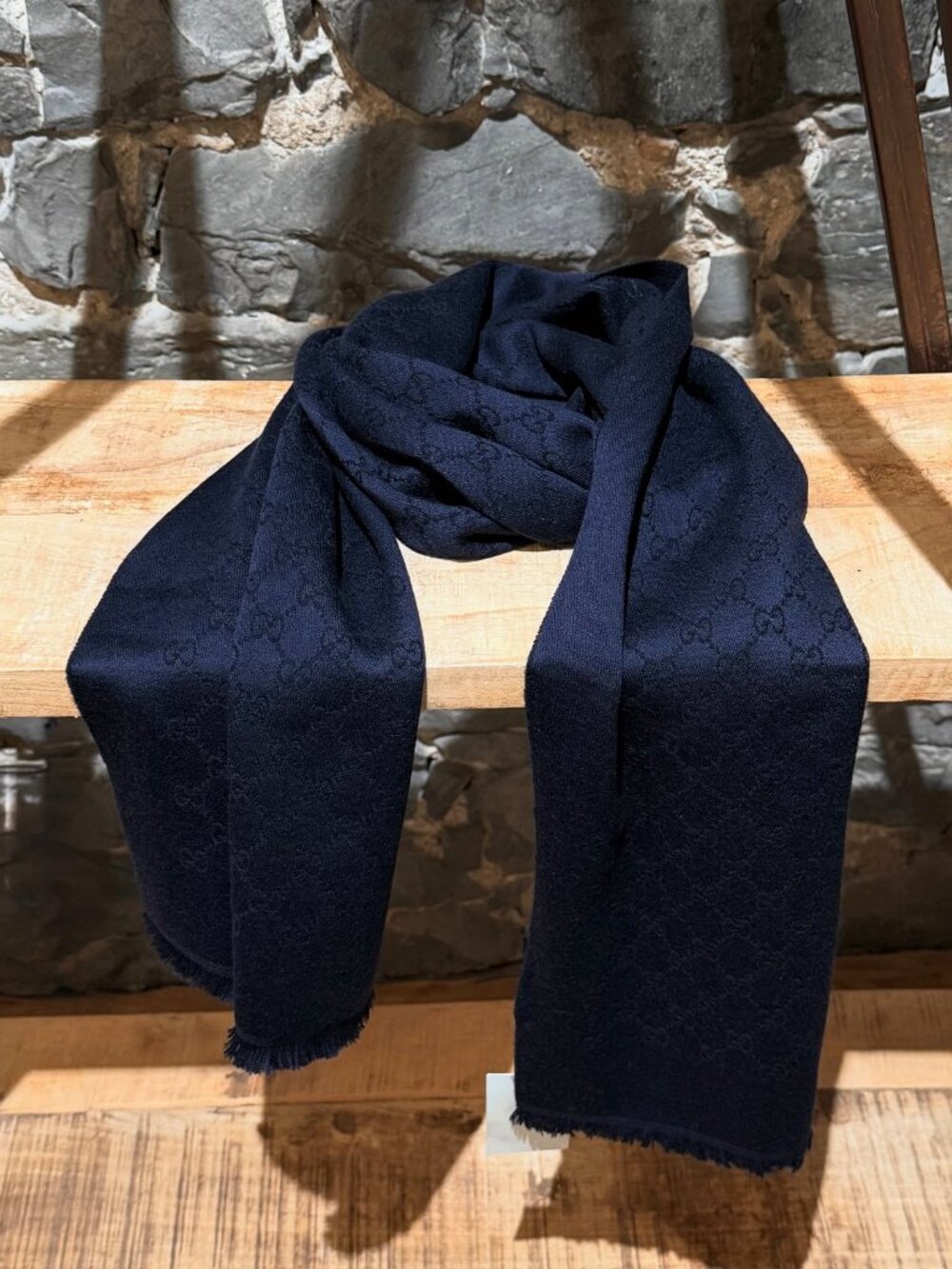 Gucci Midnight Blue Wool GG Monogram Rectangular Scarf